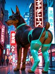 anatomically_correct anatomically_correct_genitalia anatomically_correct_pussy anus blurred_background city city_background clothing collar eyeliner female feral garter_belt garter_straps genitals legwear looking_at_viewer makeup neon_lights panties pussy solo solo_focus translucent translucent_clothing translucent_legwear translucent_panties translucent_underwear underwear goldendog canid canine canis dobermann domestic_dog mammal pinscher hi_res