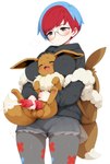 animal_genitalia animal_penis balls bestiality big_breasts breasts canine_genitalia canine_penis clothed clothing duo ejaculation eyewear female feral genitals glasses handjob holding_partner knot male male/female penile penis sex simple_background white_background sysns nintendo pokemon penny_(pokemon) eevee generation_1_pokemon human mammal pokemon_(species) absurd_res hi_res