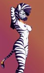 absurd_res anthro areola arms_above_head black_stripes breasts equid equine exposed_breasts featureless_crotch female fur hi_res jewelry mammal mohawk nipples nude seductive side_view solo striped_body striped_fur stripes white_body white_fur yopfox zebra