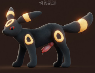 animal_genitalia animal_penis black_body black_fur bodily_fluids canine_genitalia canine_penis erection feral fur genital_fluids genitals glowing knot looking_at_viewer male markings penis plushie precum quadruped red_eyes simple_background solo text yellow_markings sergalbutt nintendo pokemon eeveelution generation_2_pokemon mammal pokemon_(species) umbreon signature url