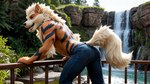 anthro male nature nature_background park pokemon solo tongue waterfall ethanwolfcat arcanine canid canine generation_1_pokemon mammal pokemon_(species)