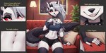 anthro claws clothing female furniture hair inside lamp looking_at_viewer red_sclera smile solo anonymous_director helluva_boss loona_(helluva_boss) canid canine canis mammal wolf hi_res