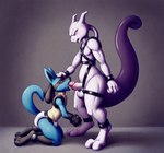 ankle_cuffs anthro bodily_fluids cuff_(restraint) diaper dominant dominant_male drooling duo fellatio forced generation_1_pokemon generation_4_pokemon hands_behind_head harness kneeling legendary_pokemon lucario male male/male mewtwo oral penile pokemon_(species) restraints saliva sex submissive submissive_male wrist_cuffs