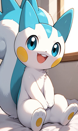 3_toes bed big_tail blue_ears blue_eyes blush blush_lines feet feral fluffy fluffy_tail fur furniture light long_ears long_tail looking_at_viewer multicolored_body multicolored_fur on_bed open_mouth open_smile paws sitting sitting_on_bed smile smiling_at_viewer solo sunlight toes white_body white_fur window yellow_cheeks yiff_ai_(director) nintendo pokemon generation_4_pokemon mammal pachirisu pokemon_(species) rodent sciurid hi_res