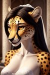 amber_eyes anthro black_hair bride church clothing detailed_background dress female hair inside slim solo veil wedding_dress hellapoc zakumi_(hellapoc) cheetah felid feline mammal