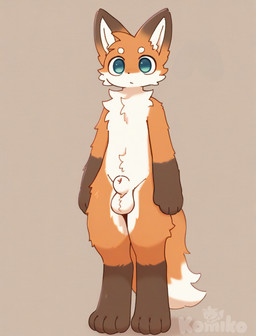 anthro balls dark_body dark_fur fluffy fur genitals male orange_body orange_fur solo standing tail white_balls white_body white_fur white_sheath mrpenyak canid canine fox mammal hi_res