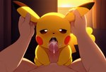 bodily_fluids cum cum_in_mouth cum_inside duo fellatio female feral genital_fluids genitals hand_on_head interspecies licking male male/female oral orgasm penile penis penis_lick pokephilia saliva sex sunset tongue tongue_out nintendo pokemon pokemon_trainer generation_1_pokemon human mammal pikachu pokemon_(species)