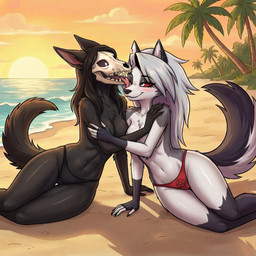 anthro beach duo female female/female licking nude nude_anthro romantic romantic_couple sea seaside tongue tongue_out water sindra-gosa hellaverse helluva_boss loona_(helluva_boss) scp-1471-a canid canine canis malo mammal wolf invalid_tag absurd_res hi_res