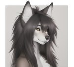 ambiguous_gender anthro black_hair fluffy_ears glistening glistening_hair hair realistic_fur smile solo thefuzzyfloof canid canine canis mammal wolf headshot_portrait portrait three-quarter_portrait