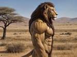 anthro male muscular nude plant savanna side_view solo tree unknown_director felid lion mammal pantherine hi_res