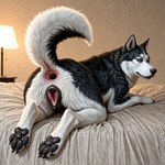 animal_genitalia animal_pussy bodily_fluids canine_genitalia canine_pussy cum duo female feral fur genital_fluids genitals male male/female presenting pussy director_donki canid canine canis domestic_dog human husky mammal nordic_sled_dog spitz