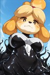 anthro breasts female glistening glistening_body glistening_breasts latex latex_clothing liquid_latex looking_down low-angle_view slime solo tentacles transformation dcx32 animal_crossing marvel nintendo isabelle_(animal_crossing) she-venom symbiote hi_res tagme