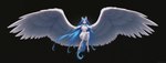 anthro black_background blue_hair breasts feathered_wings feathers female fur hair hooves horn long_hair mythological_equine nipples nude simple_background solo spread_wings white_body white_feathers white_fur wings aphid butterwolf my_little_pony equid equine mammal mythological_creature pegasus winged_unicorn absurd_res hi_res