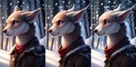 anthro ear_tuft ears_back inner_ear_fluff light male pivoted_ears scarf snow solo tuft winter_background winter_clothing dimot canid canine canis humanoid mammal wolf colorful digital_media_(artwork) half-length_portrait lighting photography_(artwork) portrait