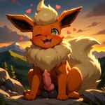 balls bodily_fluids canine_genitalia cum cum_drip dripping feral flared_penis fluffy fluffy_tail genital_fluids genitals male mountains neck_tuft penis plant solo tree tuft matt3985_(director) canid canine eeveelution flareon fox generation_1_pokemon mammal pokemon_(species) hi_res