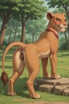 animal_genitalia animal_pussy anus canine_genitalia canine_pussy clenched_teeth collar disney female feral genitals grass green_eyes looking_at_viewer looking_back looking_back_at_viewer looking_pleasured narrowed_eyes plant pussy raised_tail smile smiling_at_viewer smirk solo teeth tree angry_puppy the_lion_king nala_(the_lion_king) felid lion mammal pantherine hi_res