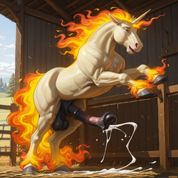 animal_genitalia animal_penis balls barn big_balls big_penis bodily_fluids cum ejaculation equine_genitalia equine_penis farm feral fire flaming_hair flaming_mane flaming_tail genital_fluids genitals hay hooves horn looking_pleasured male on_hind_legs open_mouth penis pseudo_hair pseudo_mane solo unicorn_horn matt3985_(director) nintendo pokemon equid equine generation_1_pokemon mammal pokemon_(species) rapidash hi_res