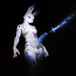 abs anthro balls breasts claws cosmic_background genitals gynomorph intersex muscular nipples penis rabbit_ears solo starry_background latentspaceman celestial_being absurd_res hi_res