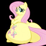 big_butt butt embarrassed female feral fur hair looking_back overweight overweight_feral pink_hair solo weight_gain yellow_body yellow_fur unknown_director my_little_pony fluttershy_(mlp) equid equine horse mammal pony