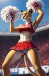 anthro bottomwear cheering cheerleader cheerleader_outfit clothing felid female genitals lion low-angle_view lurktime_(director) mammal pantherine pussy realistic skirt solo standing upskirt