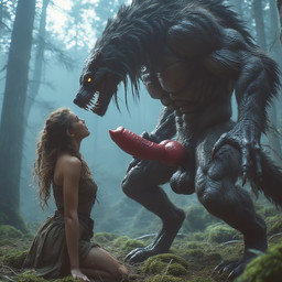 animal_genitalia animal_penis anthro big_penis canine_genitalia canine_penis duo female female_on_feral feral feraldomain genitals knot male male/female penis canid canine canis human mammal monster