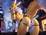 animatronic anthro anus canid canine cattorihanzo cybernetics cyborg digimon digimon_(species) female fox fur genitals machine mammal presenting pussy renamon robot science_fiction solo stable_diffusion tail_up yellow_body yellow_fur