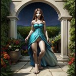 anthro bottomless clothed clothing dress female flower garden genitals hair long_hair outdoors plant pussy solo walking denis0k dragon eel fish hybrid marine