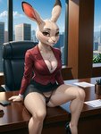 anthro breasts camel_toe cleavage clothed clothing female looking_at_viewer office panties solo tight_clothing underwear cowfurmania lagomorph leporid mammal rabbit absurd_res hi_res