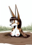 anthro brown_body brown_fur canid canine canis countershading distressed female fur jackal mammal mud nude partially_submerged peril sinking solo solo_focus stephanie_raccoon