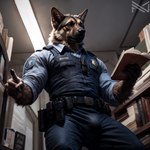 1:1 alternate_version_at_source anthro bulge canid canine canis clothed clothing detailed domestic_dog fur german_shepherd hair herding_dog hi_res light lighting male mammal muscular notte pastoral_dog police police_uniform realistic solo uniform