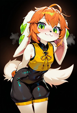 anthro blush clothed clothing female green_eyes looking_at_viewer smile solo novamanexe freedom_planet milla_basset canid canine canis domestic_dog mammal hi_res