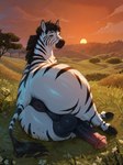 animal_genitalia animal_penis anus balls big_butt butt equine_penis feral genitals legs_together looking_back lying lying_on_side male on_side penis presenting presenting_anus savanna solo sunset wide_hips smauggers equid equine mammal zebra absurd_res hi_res