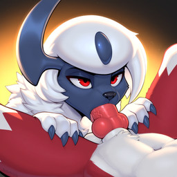 ambiguous_gender animal_genitalia animal_penis anthro balls blue_body blue_fur bodily_fluids canine_genitalia canine_penis claws duo fellatio forehead_gem fur genitals hand_on_leg hand_on_thigh horn knot male male_penetrating multicolored_body multicolored_fur navel neck_tuft open_mouth oral penetration penile penis penis_in_mouth red_eyes saliva sex simple_background tongue tuft two_tone_body two_tone_fur vein veiny_penis white_body white_fur anotherarcticfox nintendo pokemon absol canid canine fox generation_3_pokemon generation_7_pokemon lycanroc mammal midnight_lycanroc pokemon_(species) red_fox hi_res