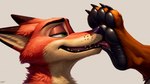 anthro bedroom_eyes bodily_fluids feet foot_fetish foot_focus foot_lick foot_play licking male narrowed_eyes pawpads saliva saliva_on_tongue seductive solo tongue tongue_out zootopia younakalibo nick_wilde canid canine fox mammal hi_res