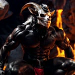 abs anthro bara biceps bone bottomwear chain clothing demonic hell horn lava loincloth male mask muscular muscular_anthro muscular_male muscular_thighs nipples obliques pecs pubes skull skull_head skull_mask solo solo_focus kludgecopter_(director) bovid caprine caprine_demon demon goat goat_demon mammal animated hi_res webm