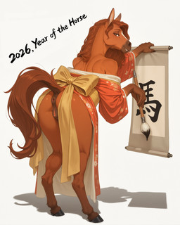 2026 5_fingers anatomically_correct anatomically_correct_genitalia anatomically_correct_pussy animal_genitalia animal_pussy anthro anus asian_clothing bedroom_eyes bent_over biped bow_(feature) bow_ribbon brown_anus brown_body brown_eyes brown_fur brown_genitals brown_hair brown_pussy brown_tail brush butt chinese_zodiac clothed clothed_anthro clothed_female clothing dock_(anatomy) dress east_asian_clothing equine_anus equine_genitalia equine_pussy eyebrows eyelashes female female_anthro fingers floral floral_pattern fur genitals hair holding_object holidays hooves japanese_clothing kimono long_hair looking_at_viewer looking_back looking_back_at_viewer mane markings mature_female monotone_genitals narrowed_eyes no_underwear off_shoulder paintbrush partially_clothed pink_genitals presenting presenting_anus presenting_hindquarters presenting_pussy puffy_anus pupils pussy raised_tail rear_view scroll seductive shadow simple_background smile solo standing tail tail_anus text unguligrade white_background white_pupils yellow_clothing burioth new_year equid equine horse mammal absurd_res digital_media_(artwork) english_text hi_res