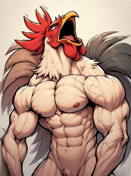 abs abs_muscles anthro athletic athletic_anthro athletic_male beak biceps feathers male muscular muscular_anthro muscular_male navel nipples nude solo tail_feathers veiny_muscles white_body anonymous_director avian bird chicken galliform gallus_(genus) hybrid phasianid hi_res