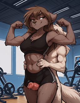 5_fingers animal_genitalia animal_penis anthro anthro_on_anthro arm_tuft athletic athletic_anthro athletic_female athletic_male bedroom_eyes biceps biped black_nose bodily_fluids bottomwear bra breasts brown_body brown_eyes brown_fur brown_hair canine_genitalia canine_penis cheek_tuft chest_tuft claws clothed clothed/nude clothed_anthro clothed_female clothing confident detailed_background duo elbow_tuft erection exercise eyebrows eyelashes facial_tuft female finger_claws fingers flexing flexing_bicep flexing_both_biceps fur genital_fluids genitals grinding gym gym_bottomwear gym_clothing gym_shorts hair hand_on_hip inside knot larger_female long_hair looking_back male male/female male_anthro midriff muscular muscular_anthro muscular_female narrowed_eyes navel nude nude_anthro nude_male penis poking_out precum public public_sex pussy pussyjob seductive sex shorts size_difference smile smug sports_bra standing sweat sweating_profusely sweaty_arms sweaty_legs tail thigh_sex topwear tuft underwear waist_grab weights white_body white_fur workout unknown_director twokinds keith_keiser natani canid canine canis domestic_dog keidran mammal wolf hi_res portrait shaded