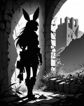 anthro biped female silhouette solo aphid butterwolf lagomorph leporid mammal rabbit detailed digital_media_(artwork) greyscale hi_res high_contrast monochrome