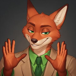 5_fingers brown_body brown_fur clothing fingers fur gesture green_clothing green_eyes hands male red_body red_fur simple_background smile smirk solo suit nnam_si3 disney zootopia nick_wilde canid canine fox mammal red_fox animated low_res portrait prompt_metainfo short_playtime webm
