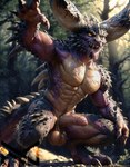 anthro balls bodily_fluids claws crouching digitigrade erection foreskin forest forest_background forest_path genitals hand_on_knee hand_on_leg humanoid_genitalia humanoid_penis leaning light looking_at_viewer male monster_hunter muscular muscular_anthro muscular_male nature nature_background open_mouth paws penis plant presenting scalie_feet scalie_tail sharp_teeth solo spread_legs spreading teeth tongue tongue_out tree vein veiny_penis notte elder_dragon nergigante reptile scalie absurd_res colored colorful detailed hi_res lighting shaded soft_shading