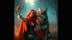 atmospheric big_ears blinking bodice duo ears_up eyebrows female feral fog forest fur grass grey_body grey_fur hair inner_ear_fluff knife light male mouth_closed open_mouth plant raised_arm red_cape red_hair selfie sitting_on_ground smile sunlight teeth tree tuft whiskers alheim irbyz big_bad_wolf little_red_riding_hood canid canine canis human mammal wolf animated hi_res webm