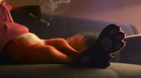 anthro argument close-up crotch_focus duo featureless_crotch feet female foot_focus fur grey_body grey_fur male male/female multicolored_body multicolored_fur paws smoking shut_up_and_watch disney zootopia judy_hopps nick_wilde canid canine fox lagomorph leporid mammal rabbit animated short_playtime webm