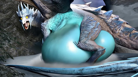 absorption_vore digestion digestion_noises female feral group intersex intersex/female rapid_digestion soul_vore squirming teasing vore vore_belly snackfox343 capcom monster_hunter elder_dragon human mammal velkhana animated hi_res short_playtime sora_2 webm