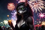 anthro black_body black_fur blizzard_entertainment canid canine female fireworks fur green_eyes kauket kauket_blackmoore mammal new_year solo warcraft were werecanid werecanine worgen world_of_warcraft