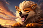 feral fluffy neck_tuft open_mouth outside pokemon solo stripes sunset tuft person111102 arcanine canid canine generation_1_pokemon mammal pokemon_(species)