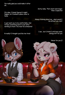 anthro big_butt blue_eyes breasts butt clothing dinner duo eating elegant eyeshadow eyewear female food fur glasses hair happy huge_ass huge_butt huge_thighs leather leather_clothing light love makeup male male/female neon noodles pink_eyes pink_hair ramen restaurant seductive short_stack short_tail size_difference small_breasts smaller_female solo standing street text thick_thighs topwear white_body white_fur cutemonsterai mammal mouse murid murine polar_bear rodent ursid ursine hi_res