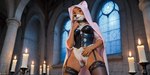 anthro bottomless candle candlelight church clothed clothing collar corset female garter_straps genitals headgear leather legwear light lingerie pussy red_eyes solo thigh_highs topwear furryranch maid_marian canid canine fox mammal hi_res