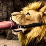 bdsm bestiality bodily_fluids cum cum_in_mouth cum_inside cum_on_face duo feral fur gag genital_fluids genitals looking_up male male/male male_on_feral mane messy oral oral_penetration penetration penis realistic ring_gag saliva ocillet felid lion mammal pantherine hi_res