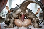 anthro bodily_fluids cloacal_penis cum duo female from_front_position genital_fluids genitals lying male male/female mating_press missionary_position on_back penetration penis rear_view sex vaginal vaginal_penetration hyperion human lizardman mammal reptile scalie l